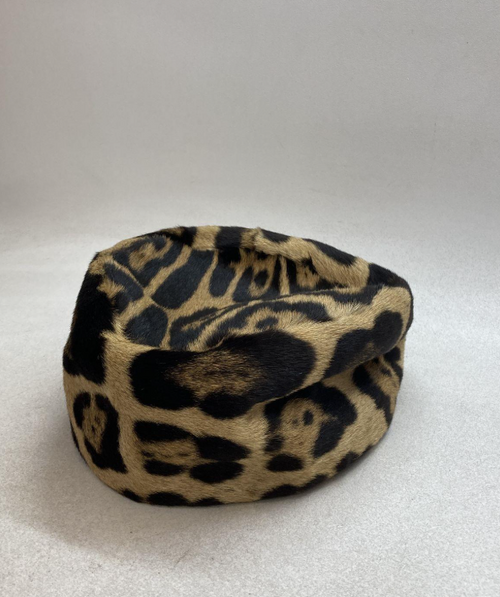 (SOLD) Vintage 1960s Forecast Kaufmann’s Leopard Print Real Fur Pillbox Hat | Mid-Century Statement Hat