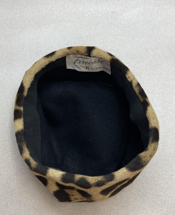 (SOLD) Vintage 1960s Forecast Kaufmann’s Leopard Print Real Fur Pillbox Hat | Mid-Century Statement Hat