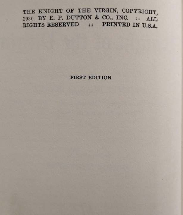 The Knight of the Virgin Vicente Blasco Ibanez 1930 First Edition Hardcover Dutton