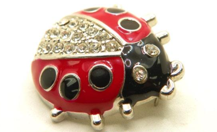 Vintage Red Ladybug Rhinestone Enamel Brooch – Silver Tone Figural Statement Pin