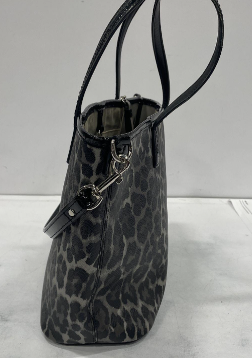 Coach Leopard Print Tote Black Gray Patent Trim Shoulder Bag Animal Print Statement Vintage