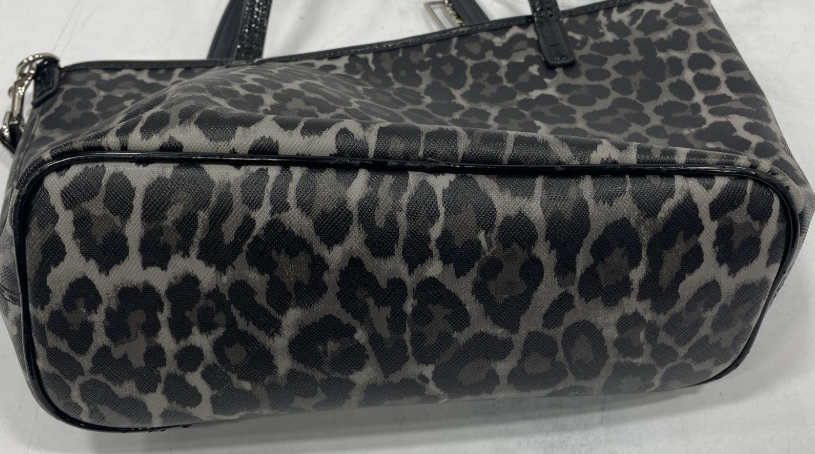 Coach Leopard Print Tote Black Gray Patent Trim Shoulder Bag Animal Print Statement Vintage
