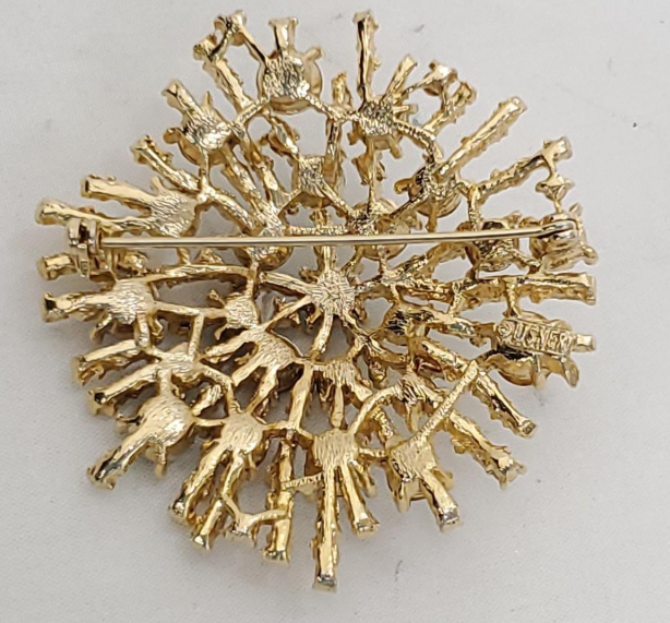 Lisner Blue Rhinestone Starburst Brooch – Signed Gold Tone Statement Pin