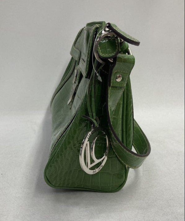 Vintage Liz Claiborne Green Faux Croc Embossed Shoulder Bag with Silver Hardware | Retro Y2K Handbag