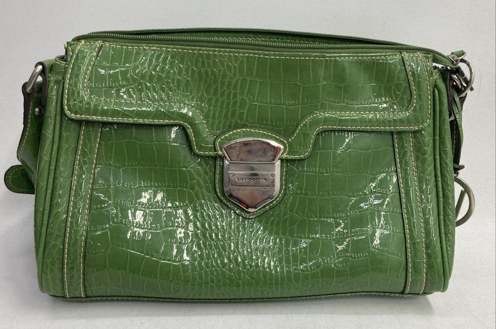 Vintage Liz Claiborne Green Faux Croc Embossed Shoulder Bag with Silver Hardware | Retro Y2K Handbag