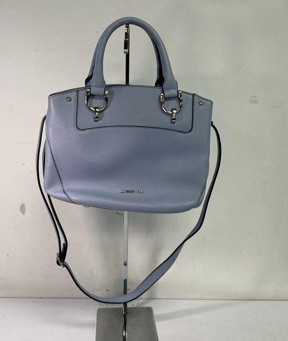 London Fog Light Blue Full Grain Leather Satchel | Top Handle Crossbody Designer Handbag