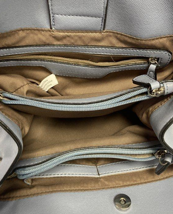 London Fog Light Blue Full Grain Leather Satchel | Top Handle Crossbody Designer Handbag