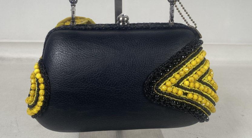 Mary Frances Retired Beaded Bee & Floral Embellished Frame Clutch | Black Yellow Statement Evening Bag