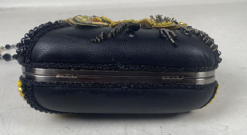 Mary Frances Retired Beaded Bee & Floral Embellished Frame Clutch | Black Yellow Statement Evening Bag