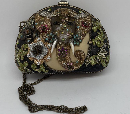 Mary Frances Embellished Elephant Motif Evening Clutch | Beaded Jeweled Collector Handbag | Retired Style