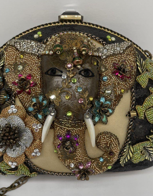 Mary Frances Embellished Elephant Motif Evening Clutch | Beaded Jeweled Collector Handbag | Retired Style
