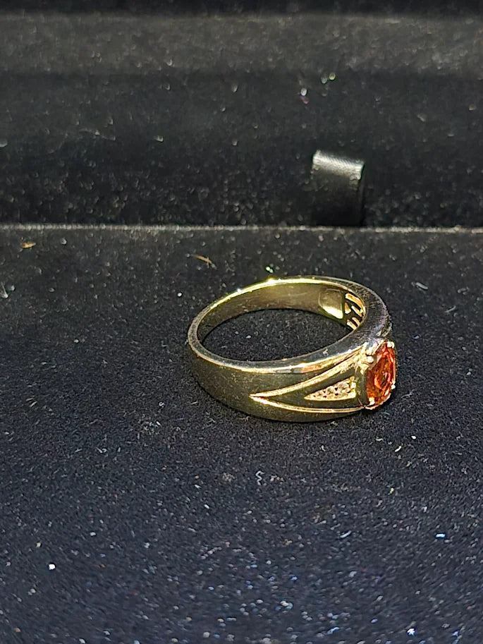 Gold Vermeil Madeira Citrine Men’s Ring, Sterling Silver Statement Band Size 11