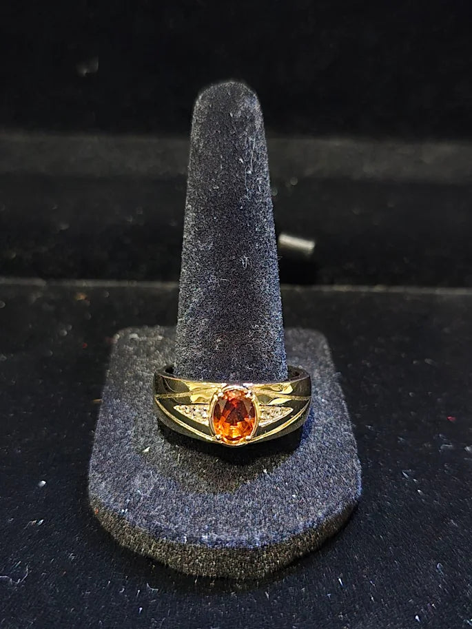 Gold Vermeil Madeira Citrine Men’s Ring, Sterling Silver Statement Band Size 11