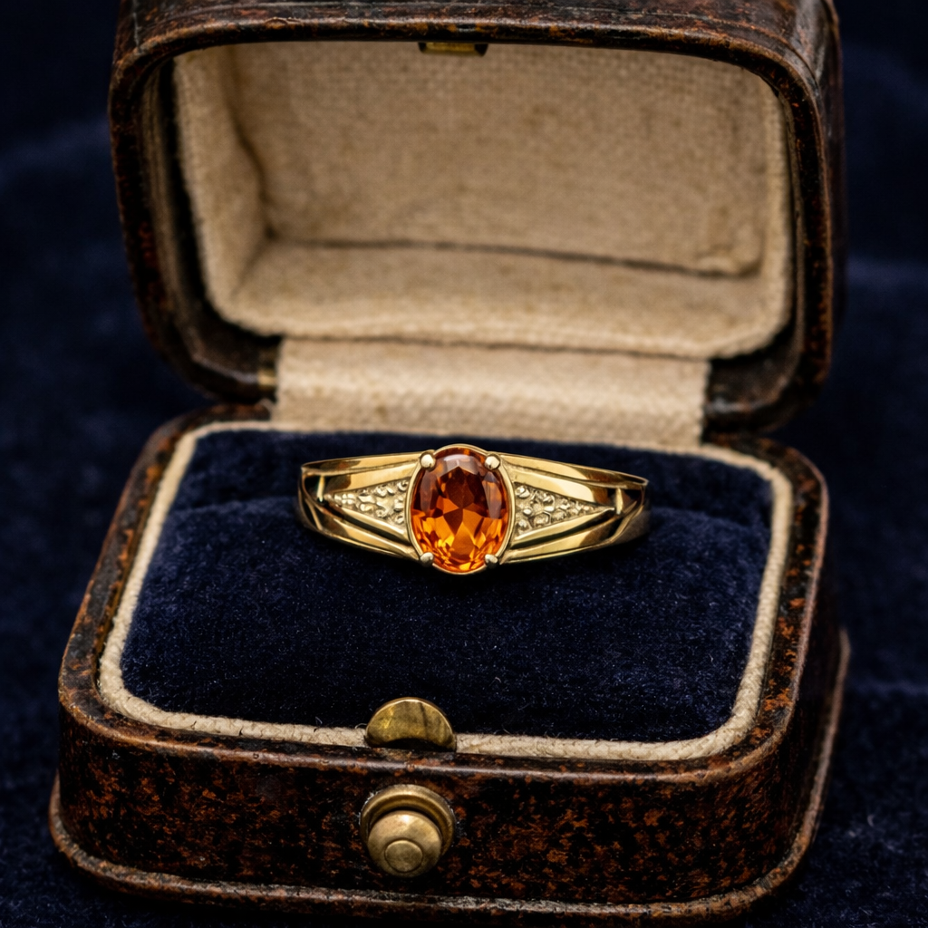 Gold Vermeil Madeira Citrine Men’s Ring, Sterling Silver Statement Band Size 11