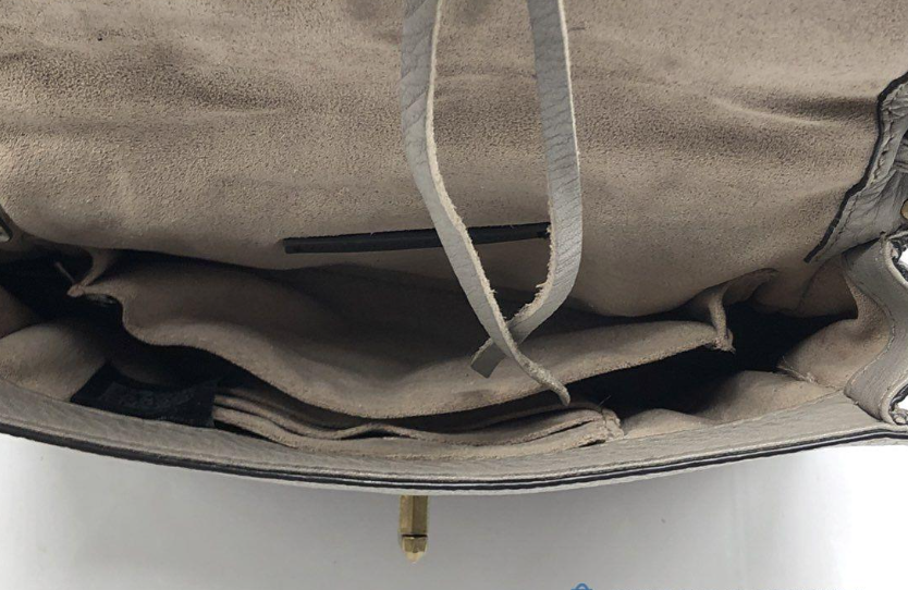 Rebecca Minkoff Taupe Pebbled Leather Crossbody Bag With Studded Strap and Flap