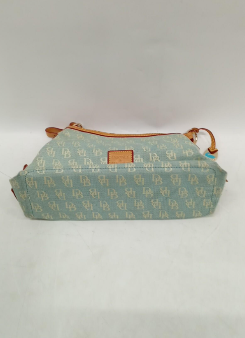 Dooney & Bourke Monogram Canvas Pochette Shoulder Bag | Mint Green Signature DB Purse with Leather Trim