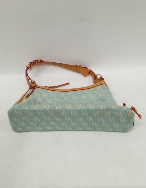 Dooney & Bourke Monogram Canvas Pochette Shoulder Bag | Mint Green Signature DB Purse with Leather Trim