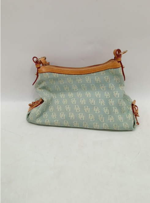 Dooney & Bourke Monogram Canvas Pochette Bag, Mint Green Leather Trimmed Shoulder Purse