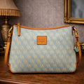 Dooney & Bourke Monogram Canvas Pochette Shoulder Bag | Mint Green Signature DB Purse with Leather Trim