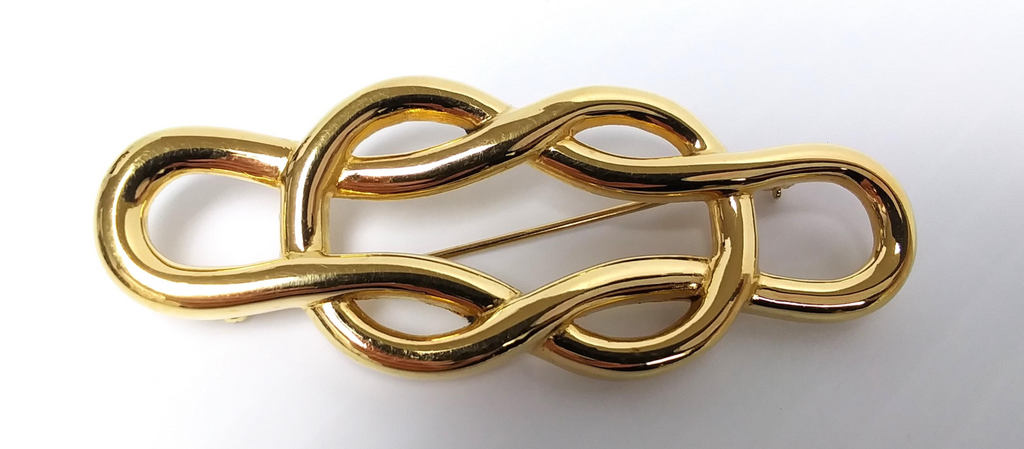 Vintage Monet Gold-Tone Interlocking Knot Brooch | Signed Designer Statement Pin