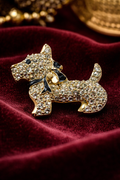 Vintage Monet Black Enamel Scottie Dog Brooch with Clear Rhinestones | Signed Gold-Tone Terrier Pin