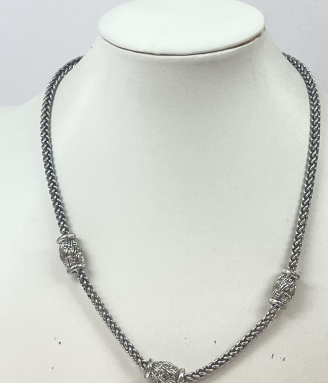 Napier Silver Tone Foxtail Chain Necklace Beaded Accent Vintage Classic Signed Elegant