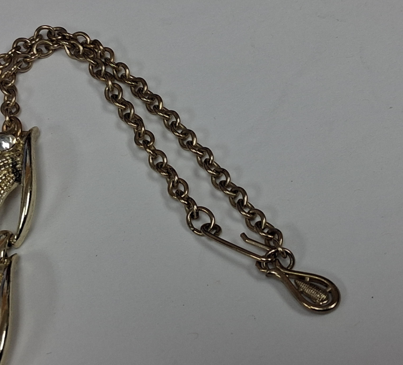 Vintage Gold-Tone Rhinestone Statement Necklace with Leaf Scroll Links | Elegant Mid-Century Style