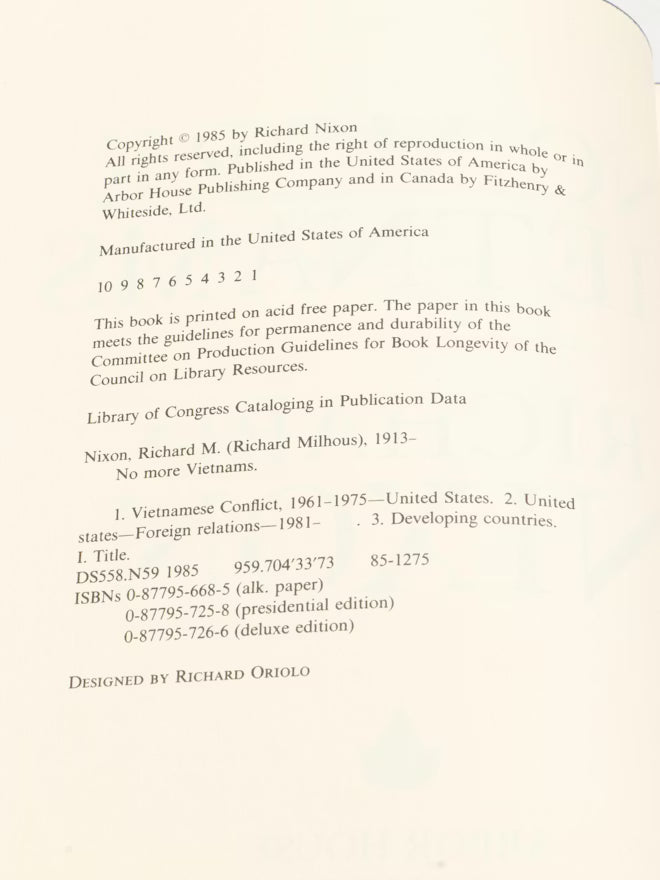 The Memoirs of Richard Nixon and No More Vietnams by Richard Nixon 1978 1985 Signed Limited Edition Set with Slipcase