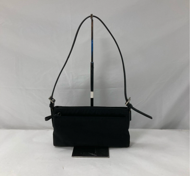 Coach Black Nylon Baguette Shoulder Bag | Authentic Minimalist Crossbody Clutch with Silver Hardware