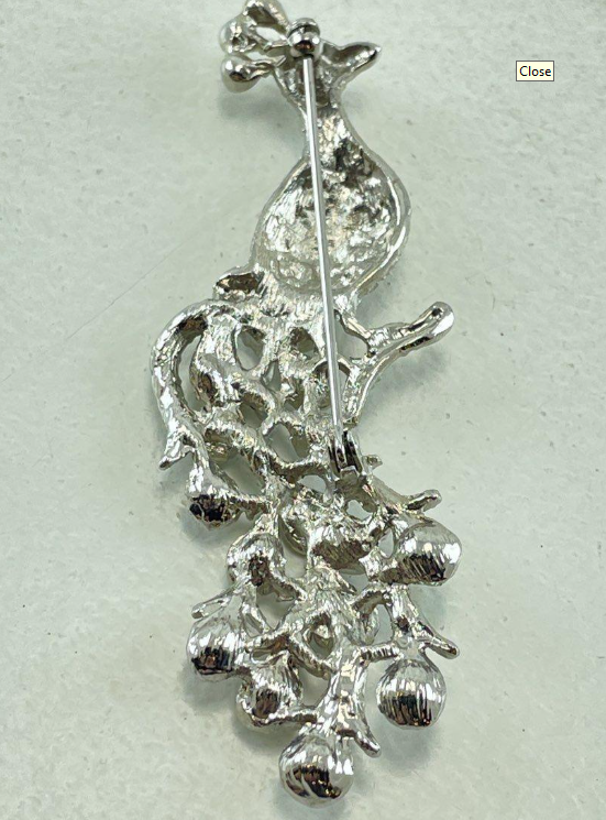 Vintage Clear Rhinestone Peacock Brooch | Silver-Tone Statement Bird Pin