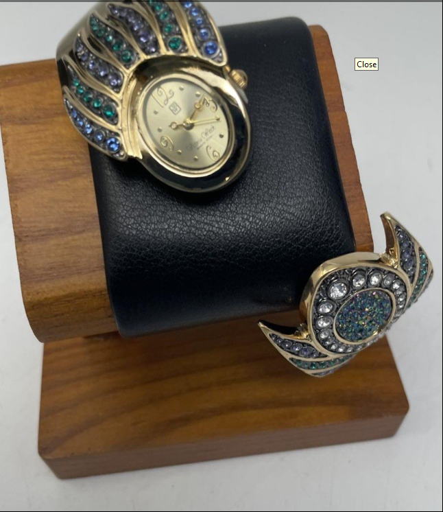 V.W. Beverly Hills Peacock Crystal Cuff Watch Bracelet | Gold-Tone (NOT WORKING FOR Parts or Repair)