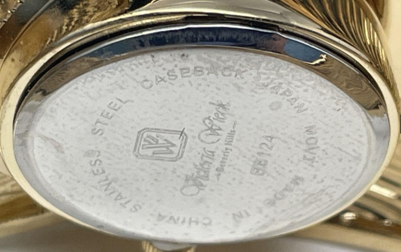 V.W. Beverly Hills Peacock Crystal Cuff Watch Bracelet | Gold-Tone (NOT WORKING FOR Parts or Repair)