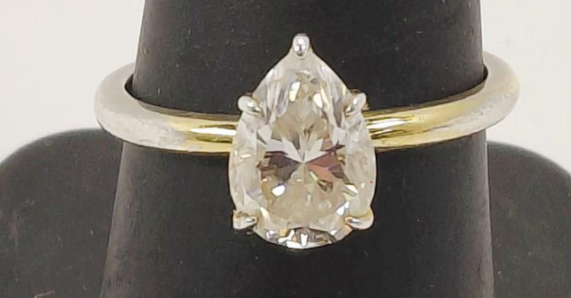 Pear Cut Solitaire Ring 2.0 CT Diamond-Tested Sterling Silver Gold Washed Size 8 Statement Ring