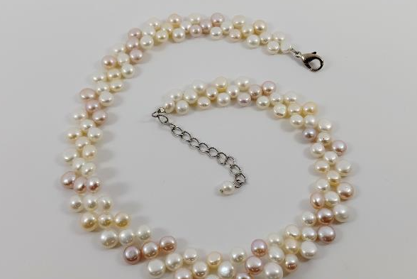 18" Pink & White Freshwater Button Pearl Necklace | Multi-Strand Cluster Statement Necklace
