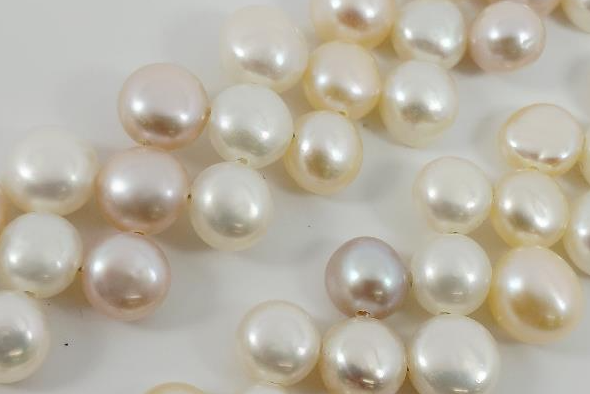 18" Pink & White Freshwater Button Pearl Necklace | Multi-Strand Cluster Statement Necklace