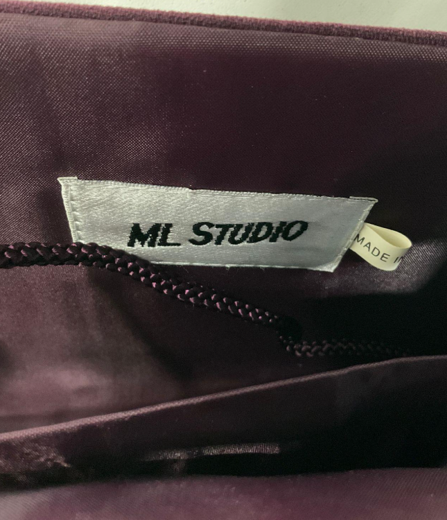 ML Studio Purple Satin Evening Clutch Bag with Pom Pom Detail & Chain Strap | Large Formal Occasion Purse