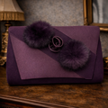 ML Studio Purple Satin Evening Clutch Bag with Pom Pom Detail & Chain Strap | Large Formal Occasion Purse