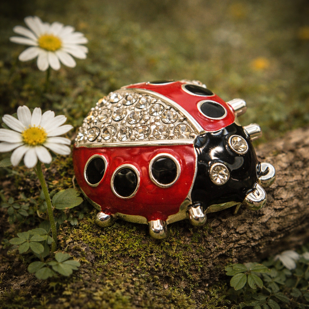 Vintage Red Ladybug Rhinestone Enamel Brooch – Silver Tone Figural Statement Pin
