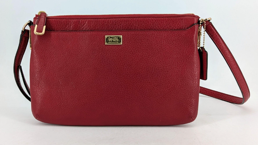 Coach Madison East West Swingpack Red Pebbled Leather Crossbody Bag Zip Top