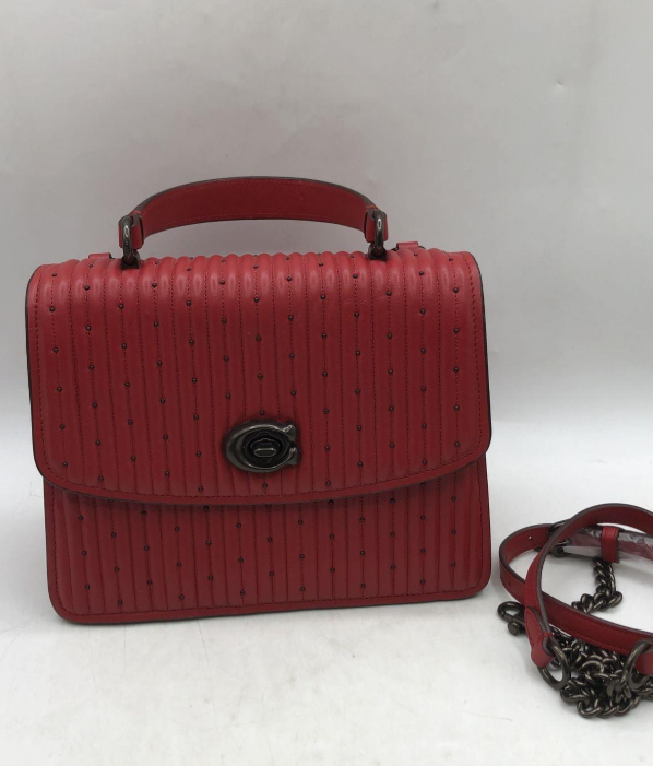 Coach Quilted Rivets Parker Top Handle Bag Red Leather | Studded Satchel Crossbody Purse