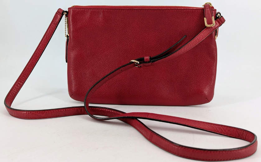 Coach Madison East West Swingpack Red Pebbled Leather Crossbody Bag Zip Top