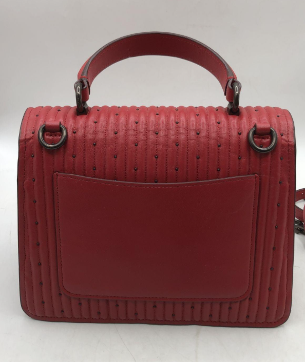 Coach Quilted Rivets Parker Top Handle Bag Red Leather | Studded Satchel Crossbody Purse