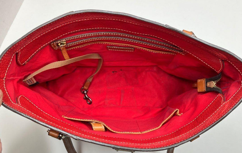 Dooney & Bourke Lexington Pebbled Leather Shopper Tote Red Shoulder Bag