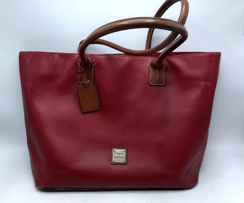 Dooney & Bourke Large Red Pebbled Leather Shopper Tote Carryall Work Bag