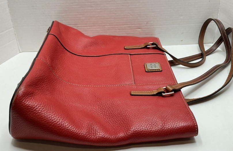 Dooney & Bourke Lexington Pebbled Leather Shopper Tote Red Shoulder Bag