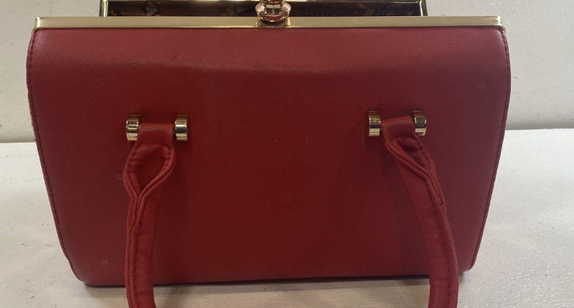 Vintage Style Red Top Handle Box Bag Gold Frame Kiss Lock Handbag Retro Evening
