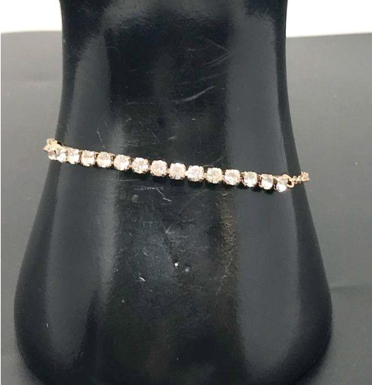 Signed Lovisa Gold-Tone Rhinestone Chain Bracelet | Delicate 7" Crystal Bracelet