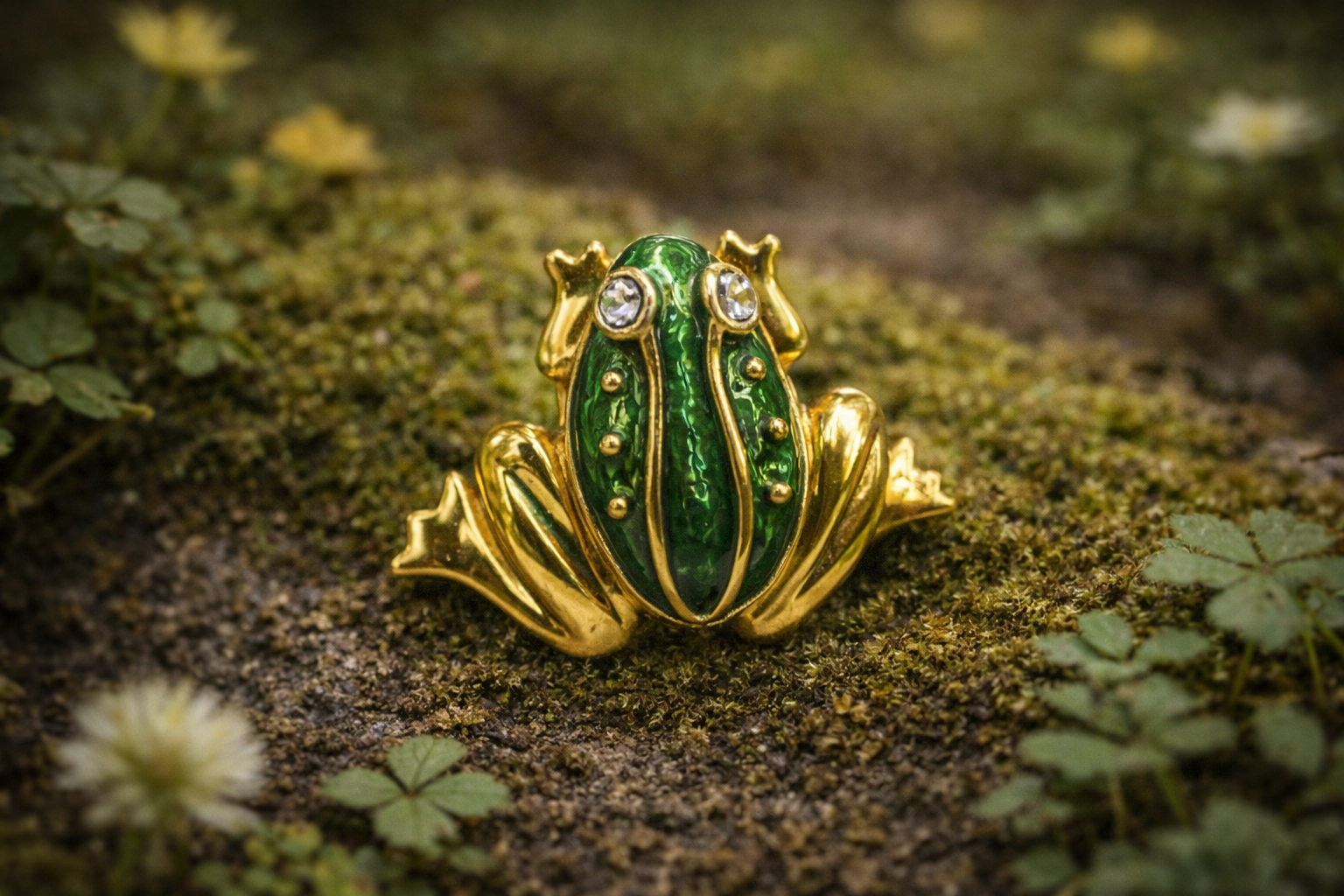 Avon Frog Brooch Green Enamel Rhinestone Gold Tone Vintage Figural Pin