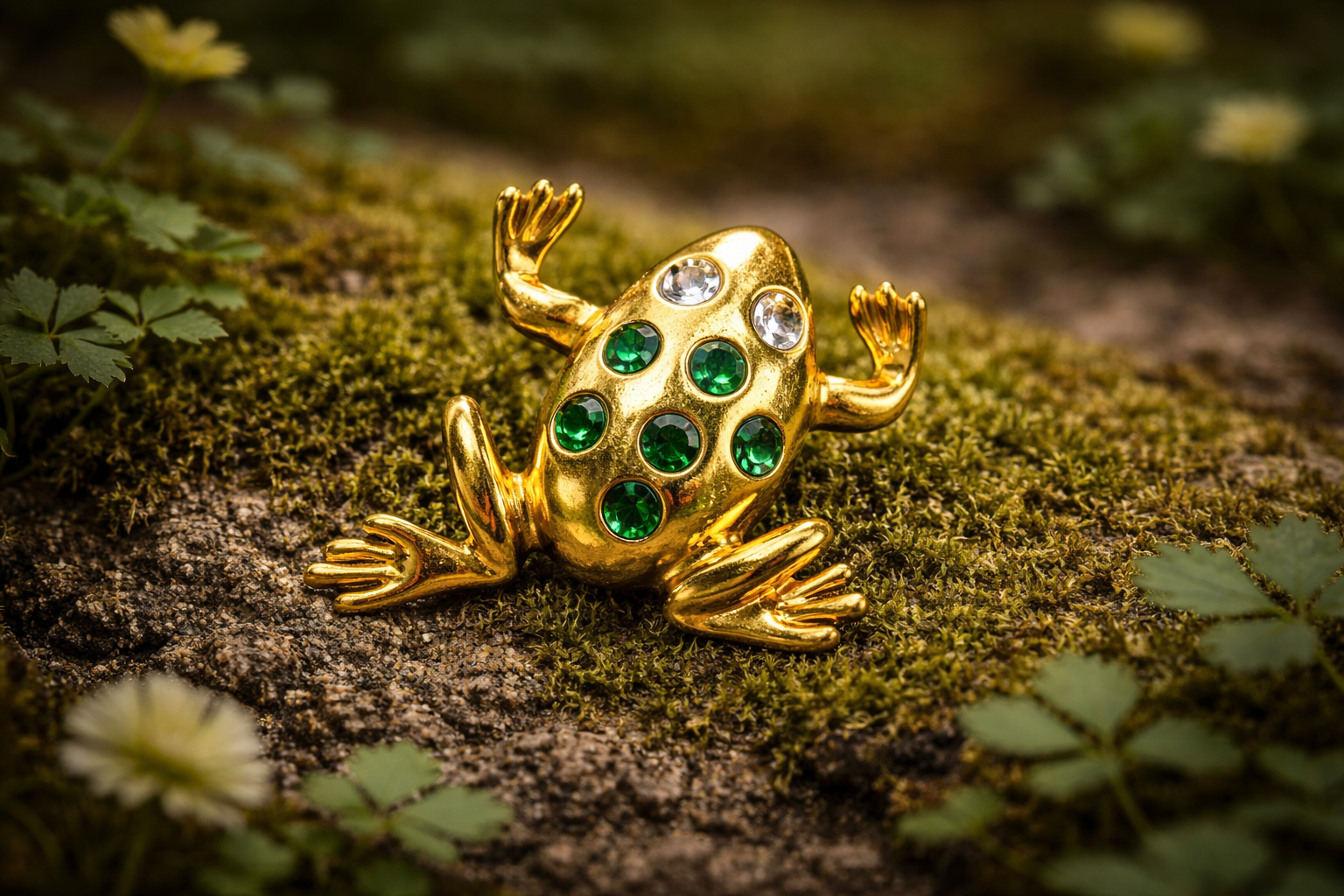 Gold-Tone Frog Brooch with Green Rhinestones Whimsical Figural Statement Pin