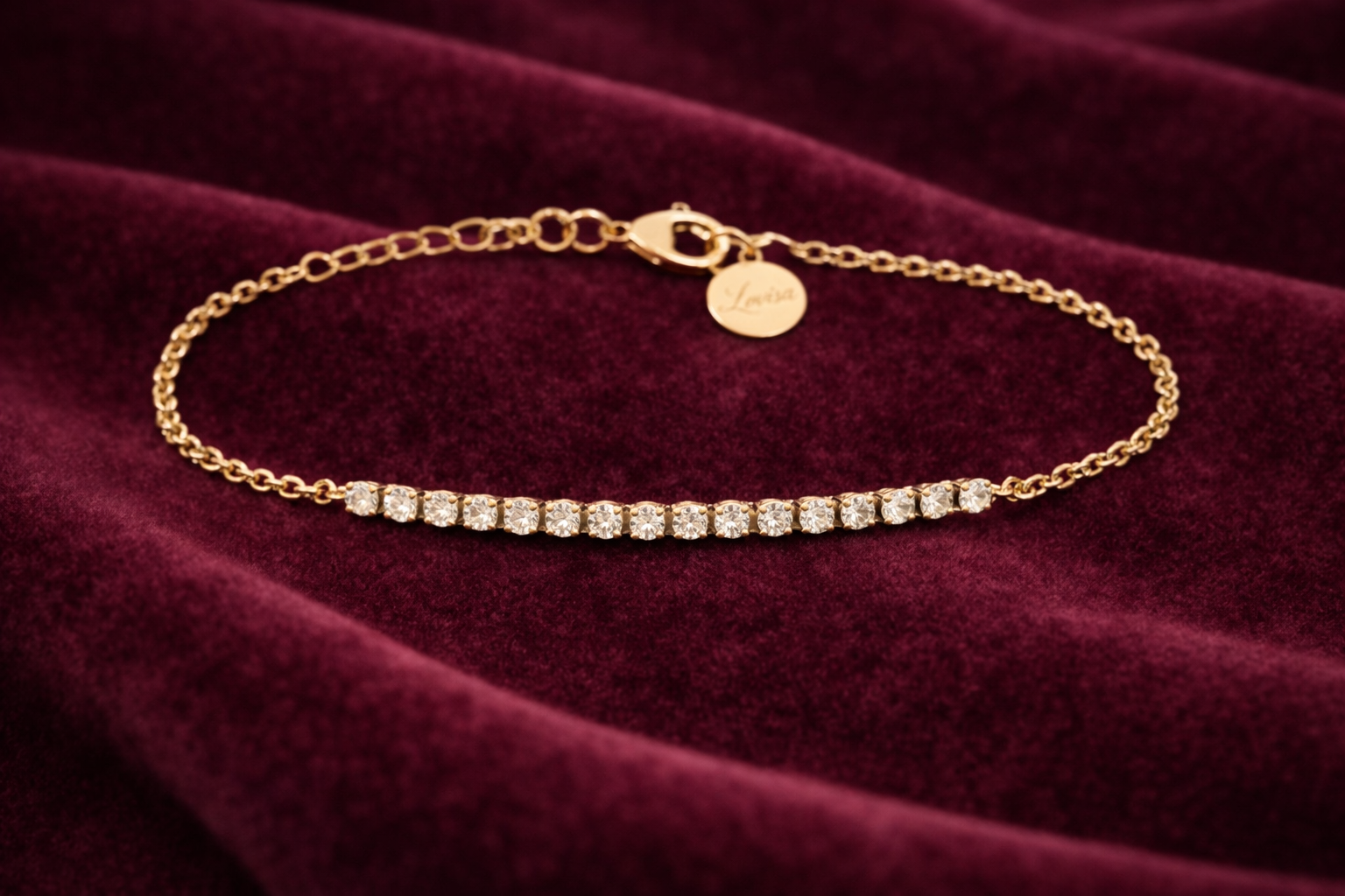 Signed Lovisa Gold-Tone Rhinestone Chain Bracelet | Delicate 7" Crystal Bracelet